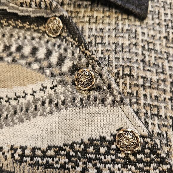 Vtg Graff Geometric Sweater Womens M Gray Beige Boho Hippie Retro Grandmacore - Picture 3 of 9